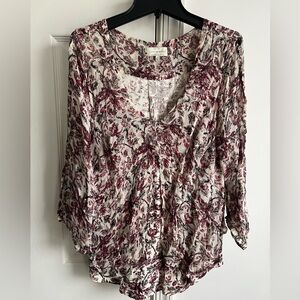 Lucky Brand Burgundy and White Floral Blouse- M